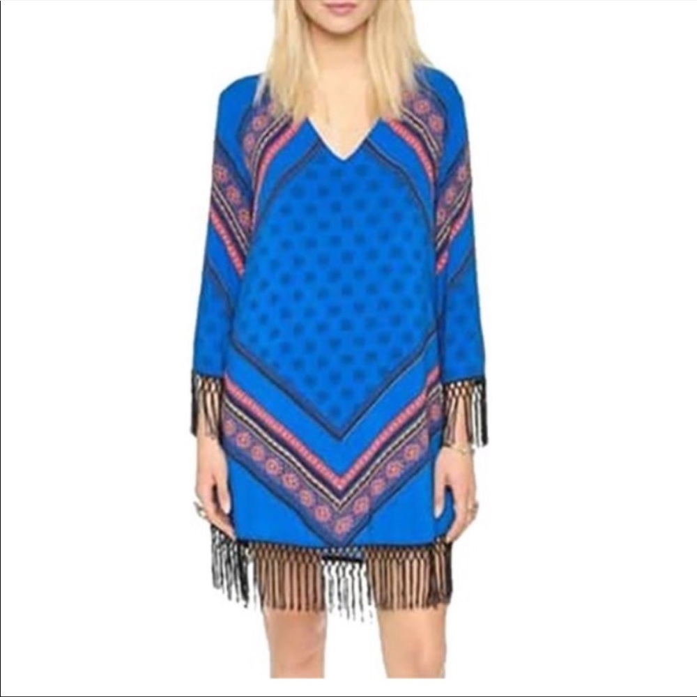 MINKPINK Beach swim fringe blue bandana handkerchief blue  dress cover up size M
